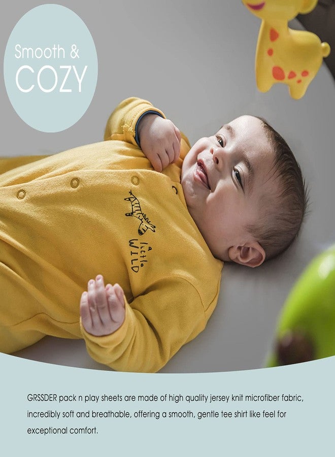 GRSSDER طقم ملاءات سرير أطفال من GRSSDER، ناعم للغاية وقابل للتمدد، مصنوع من قماش جيرسي محبوك، عبوة من قطعتين، ملاءات سرير أطفال محمولة/صغيرة الحجم مع جيب عميق، بتصميم فيل لطيف للبنات والأولاد - Image 4